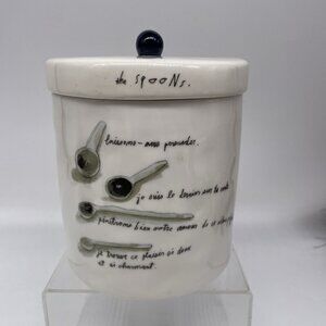 HTF Rae Dunn Magenta French Sketchbook Spoons Ceramic Canister Lid EUC Rare